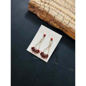 Boucles d'oreilles pendantes Zuni plaquées or avec corail rouge et argent sterling, motif géométrique, pour mariages et soirées - Product Image 4