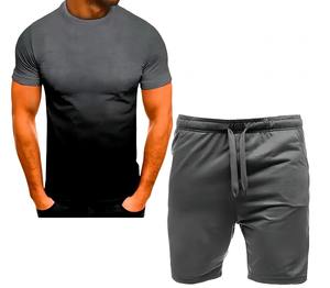 Le plus récent ensemble pour homme Trend Fashion T-shirt de fitness à manches courtes + short de sport Costume pour homme Deux pièces Survêtement de course de couleur unie - Product Image 3