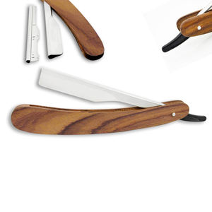 Maquinilla de afeitar de barbero de borde recto de madera profesional Hustler-Shavette de Garganta Cortada de calidad de salón - Product Image 3