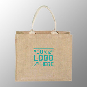 Sac à provisions en toile de jute recyclée sac de plage en jute imprimé personnalisé sac fourre-tout en jute sac d'événement avec poignées en toile de coton rembourrées avec corde à l'intérieur - Product Image 1