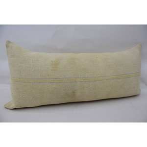 Beige Wool <b>Pillow</b> Embroidered Toile Pattern 16x36 Inch Kantha Style Cushion Woven Silk Vintage Floral Square Print for Sofa Use - Product Image 3