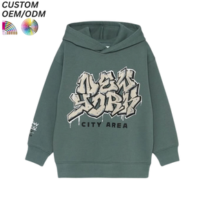 Custom Printed Knitted Anti-shrink Loose Fit Baby Boys Hoodie Pullover Designer Streetwear Button Washed Sweatshirt - Product Image 1