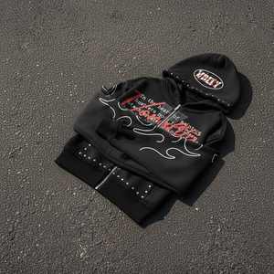 Fabricants de sweats à capuche Impression personnalisée Strass Sweat à capuche zippé intégral Poids lourd 100% coton Sweat à capuche zippé intégral en molleton - Product Image 2