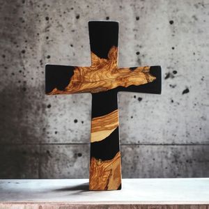 Croix murale en bois d'acacia et résine sur mesure Croix murale en bois de luxe pour maison église cadeau époxy Crucifix mural - Product Image 5