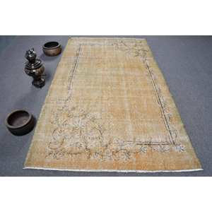 Vintage 4.8ft X 8.1ft Turkish Rug Classic Large Area Rectangle Hallway Pattern <b>Yellow</b> Beige <b>Wool</b> Latex Backing for Teen's Room - Product Image 1