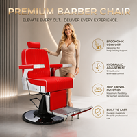 Fauteuil de Barbier Hydraulique Professionnel en Cuir PVC Rouge Inclinable avec Repose-Pieds pour Salon de Coiffure et Utilisation en Coiffure