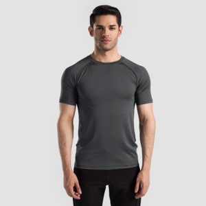 T-shirt basique ajusté GA Power gris 100 % polyester Dry-Fit à motif uni compressé, t-shirts basiques imprimés en coton/fibre de bambou - Product Image 1
