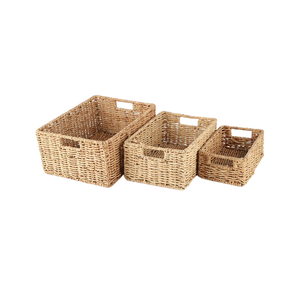 Vente en gros de paniers de rangement multifonctionnels écologiques en rotin tissé à la main avec poignées Emballage personnalisé Service OEM - Product Image 3