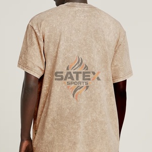 เสื้อยืดผู้ชายทรงโอเวอร์ไซส์ผ้าฝ้าย 100% ล้างสีแบบวินเทจ ตัดเย็บแบบสั้นพิเศษ คอทรงโอคลาสสิก ดีไซน์ซีดจางแบบโดนแดด - Product Image 5