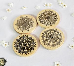 Wood Bone Inlay Round Coasters Custom Wood Coaster <b>Set</b> with Handmade Bone and Brass Inlay Made in India - Product Image 5