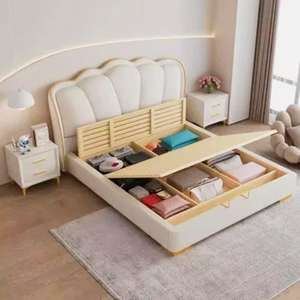 Cadre <span class=keywords><strong>de</strong></span> <span class=keywords><strong>lit</strong></span> King Size en gros, moderne, avec tête <span class=keywords><strong>de</strong></span> <span class=keywords><strong>lit</strong></span> capitonnée crème festonnée, cadre <span class=keywords><strong>de</strong></span> <span class=keywords><strong>lit</strong></span> plateforme rembourré, <span class=keywords><strong>lit</strong></span> nuage <span class=keywords><strong>de</strong></span> pétales français personnalisé - Product Image 2