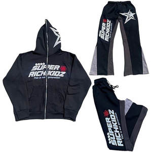 Custom <b>Men's</b> Winter 100% Cotton Two-Piece Tracksuit Thick Fleece Sweatpants and <b>Hoodie</b> with Print Stacked Joggers Set - Product Image 2