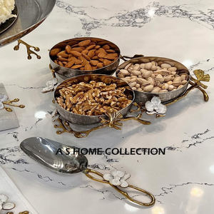 Bol de service pour fruits secs en aluminium avec branches de feuilles plaqué or et poli brillant Vente chaude et de haute qualité - Product Image 6