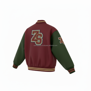 Veste universitaire en mélange de laine de qualité supérieure, corps bordeaux, manches vertes, broderie de logo personnalisé et patch en chenille, veste universitaire pour hommes - Product Image 4