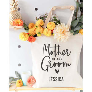 Personalized Mother of the Groom Cotton Canvas Tote Bag for Weddings Solid Color with Open Closure Type - Product Image 3