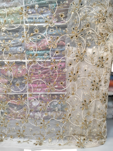 قماش أفريقي دانتيل تطريز حبل جبور دانتيل فرنسي مفارش سرير زهور لؤلؤ شبكة ثلاثية الأبعاد من البوليستر - Product Image 3