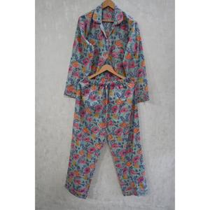 Conjunto de Pijama de Verano de Algodón Estampado a Mano, Lujoso, Transpirable, Suave, con Diseño Floral Indio, Ropa de Dormir Ligera - Product Image 3
