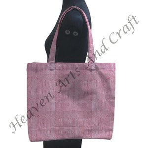 Bolso de compras con estampado de bloque de mano cuadrado de algodón hecho a mano, bolso Floral grande, estampado Floral - Product Image 1