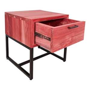 Modern Solid Wood <b>Bedside</b> <b>Table</b> with <b>Black</b> Metal Frame and Drawer for Small Spaces Home Furniture General Living Room Use - Product Image 4