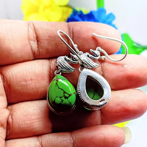 Vert Cuivre Turquoise 925 Argent Tear Drop Boucles d'oreilles pour les femmes Dangle Hoop Design Beau cadeau pour femme ou filles - Product Image 3