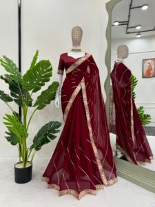 Vêtements de mariée crêpe/crêpe saree avec travail du diamant pour le prix de gros saree de luxe pour les achats en gros - Product Image 5