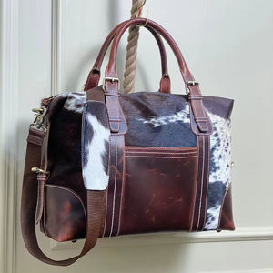 Nouveau fait à la main 100% cheveux naturels sur des sacs de sport en cuir de vachette élégant sac de voyage parfait en cuir véritable sacs à bagages occidentaux pour unisexe - Product Image 3