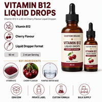 Gouttes de Vitamine B12 Premium pour Adultes Certifiées Casher, USDA, Halal, Véganes, Sans OGM, Soutien Quotidien des Nerfs, Personnalisables OEM ODM, Certifiées NSF ISO