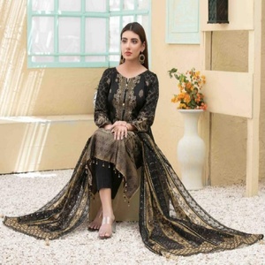 Tawakkal-traje de 3 piezas para mujer, traje con bordado completo, Jacquard, Banarsi, césped, TALIA - Product Image 4