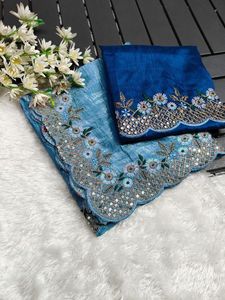 Precio inmejorable para un hermoso sari azul de seda Crush tradicional con blusa elegante para fiesta clásica étnica, ropa para festivales de bodas - Product Image 2