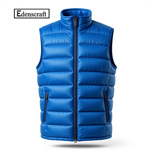 Custom Breathable Blue Puffer <b>Vest</b> <b>for</b> <b>Men</b> Autumn Polyester Plus Size Formal Style Eco-Friendly Outerwear with Zippers Pockets - Product Image 1