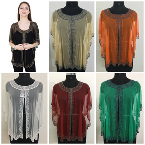 American Elegant Women Poncho Blouse Shrug Style pour la plage et la soirée Broderie à la main Exclusive Heavy Work Wedding Over Wear - Product Image 4