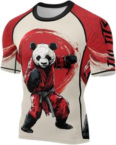 Panda Fighter Hombres de manga corta de compresión Rash Guard MMA Jiu Jitsu BJJ Grappling Base Layer Combat Shirt COMPRESION WEAR - Product Image 2