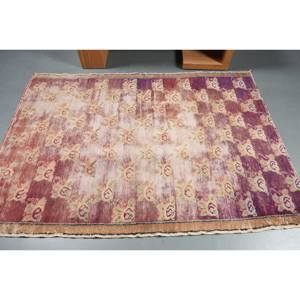 Alfombra de lana beige púrpura vintage de 4,5x6,3 pies, diseño de pasillo rectangular turco de área grande clásica para dormitorio con respaldo de látex - Product Image 3