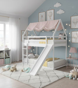 Twin over Twin Loft <b>Bed</b> for kid <b>bed</b> <b>with</b> Convertible <b>Slide</b> and Stairway - Product Image 1