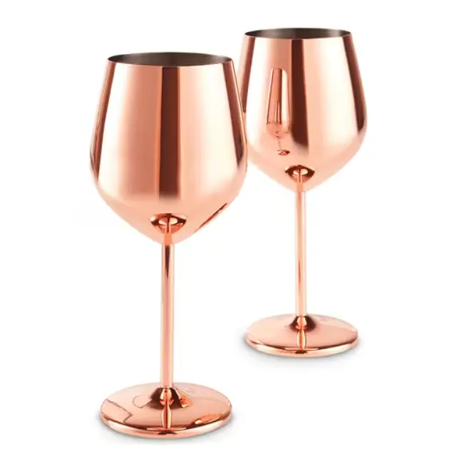 Verres à vin en acier inoxydable de marque avec revêtement en cuivre Verre à vin en métal Gobelet Tasse à cocktail Or rose 17 oz Lot de 2