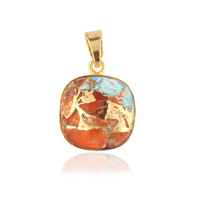 Design attrayant orange mohave cuivre turquoise jaune plaqué or pendentif mignon en forme de coussin pendentif en pierre précieuse fabrication de bijoux - Product Image 4
