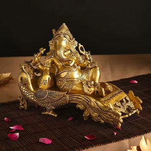 Estatua de Ganesh de Latón, Adorno Artesanal para Sala de Estar, Repisa, Recepción, Escritorio, Centro de Mesa Decorativo para Templo - Product Image 1