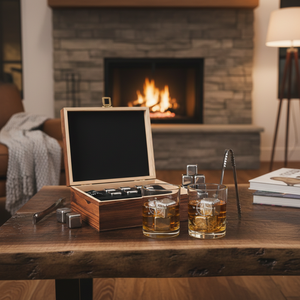 Ensemble de whisky personnalisé OEM en gros avec coffret cadeau en bois, verres en cristal, pierres à whisky et pinces, ensemble de bar de luxe pour hommes - Product Image 6