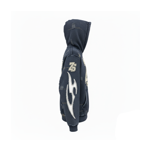 Premium 400 GSM Heavy Cotton Fleece Zipper Hoodie Distressed Wash avec broderie flamme Design Logo personnalisé basics Hoodie - Product Image 5