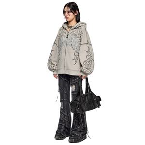 Women's New Arrival Oversized <b>Zip</b> <b>Up</b> <b>Hoodie</b> Solid High Quality Long Sleeve Drop Shoulder Zipper Lose Fit Zipper Hoodies - Product Image 2