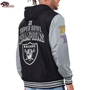 Chaqueta Universitaria de Béisbol Bordada Personalizada para Hombre, Gris y Negra, con Cuello Alto, Chaqueta de Trabajo para Invierno, Panel Personalizado - Product Image 3