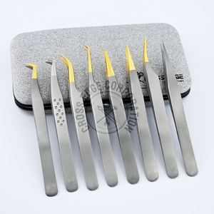 Pinza de acero inoxidable personalizada con punta de fibra para extensión de pestañas, punta curva clásica, ligera, herramienta de aislamiento. - Product Image 2