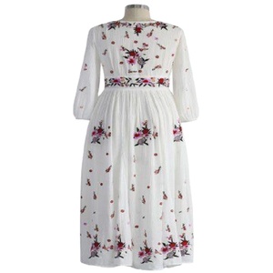 2023 New Arrivals Lady Stylish Linen Knee-length Puff Sleeve A-line Casual Breathable <b>Kaftan</b> <b>Beach</b> Silhouette Embroidered Dot - Product Image 1