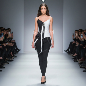 Corset Overbust en Coton Respirant Écologique pour Femme, Bicolore Noir et Blanc, Bretelles Amovibles, Haute Compression, Maintien Ferme - Product Image 2