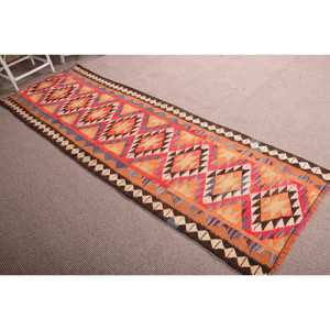 2.9x9.5 ft Rug, <b>Runner</b> Turkish Rug, <b>Red</b> Kilim Polka dot Rug - Product Image 3