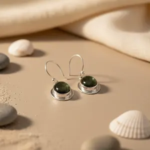 Boucles d'oreilles pendantes en argent 925 avec pierre verte pour femmes, idée cadeau tendance - Product Image 2
