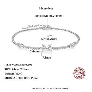 Bracelet ajustable en moissanite taille émeraude 1 carat pour femme - Product Image 2