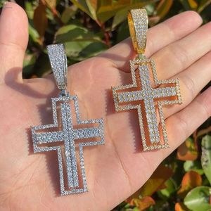 Collar de Lujo con Colgante de Cruz con Moissanita de Corte Brillante para Hombre y Mujer, Chapado en Oro de 14K, Plata 925, Microincrustaciones, Estilo Hip Hop - Product Image 1