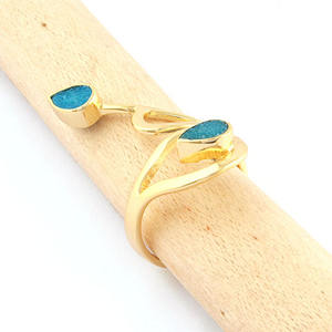 Incroyable fantastique anneau de créateur en sucre bleu ciel, plaqué or, réglable, fait à la main, bague ouverte, ensemble de bagues pour elle - Product Image 4