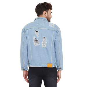 Veste en jean élégante pour homme, mode d'hiver, streetwear, style hip-hop unique, jean formel délavé bleu clair, vente en gros de vestes en jean - Product Image 2